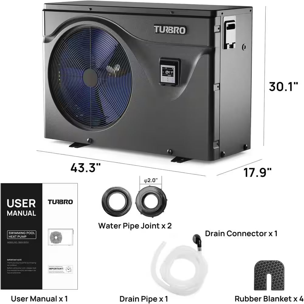 75,000 BTU Inverter Swimming Pool Heat Pump for above and in Ground Pools and Spas, All Electric Heater, Beluga B75V