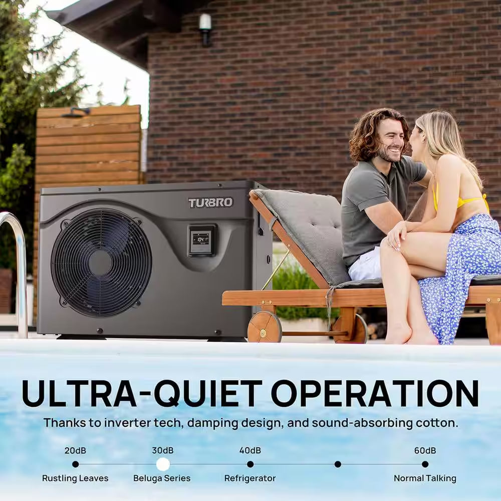 75,000 BTU Inverter Swimming Pool Heat Pump for above and in Ground Pools and Spas, All Electric Heater, Beluga B75V